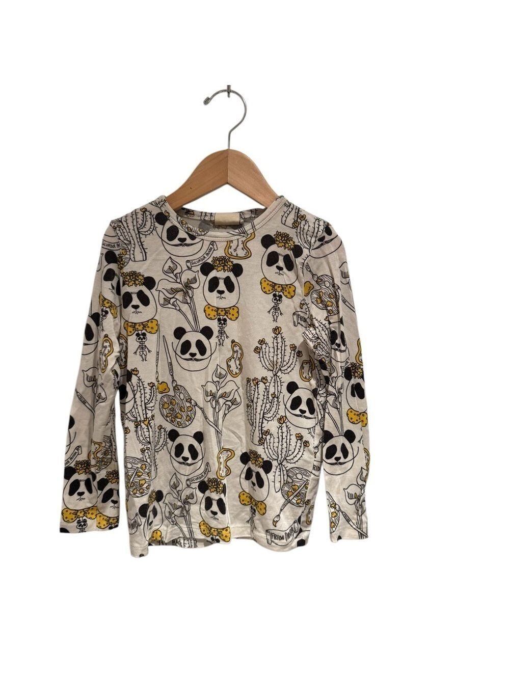 MINI RODINI Kids Panda Print Long Sleeve Shirt - White and Yellow 104/110 (4-5)